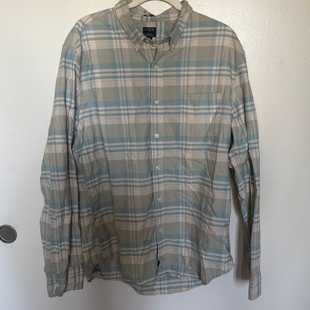 J. Crew Blue and Cream Flex Oxford Shirt